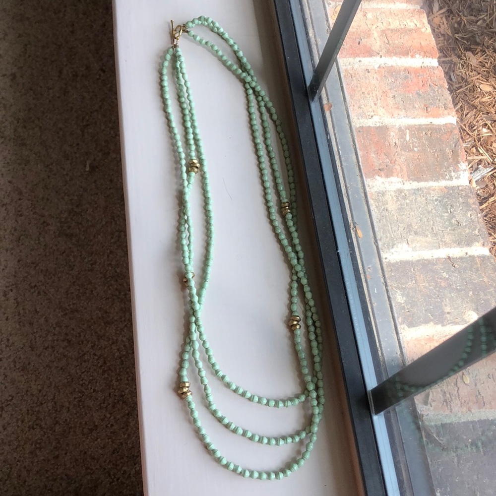 Akola Project Mint Green & Gold 3 Strand Necklace